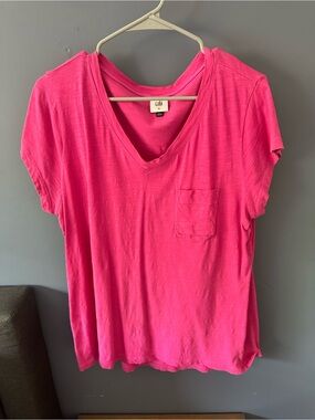 CAbi Hot Pink V-Neck Pocket by Tee 5747